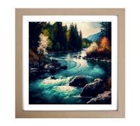 River Impressionism Framed Print | 18x18 Inch Oak Framed Wall Art | Ready to Hang | Impressionist Landscape Picture | Living Room Bedroom Lounge Office