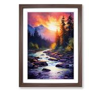 River Impressionism No.2 Framed Print | A2 Walnut Framed Wall Art | Ready to Hang | Impressionist Landscape Picture | Living Room Bedroom Lounge Office