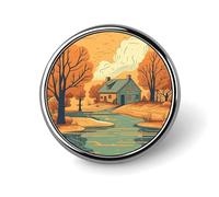 River in Front of House Round Badge Personalized Metal Lapel Pin Badges Fit Clothing Bags Hat Humorous Printed Brooch Badge Party Decorations Accessories for Men Women