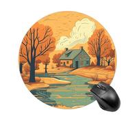 River in Front of House Round Mouse Pad with Non-Slip Rubber Base Mousepad Portable Mouse Mat Office Accessory for Gamers, Office Workers