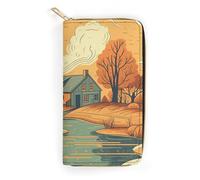 River in Front of House Slim Thin Credit Card Wallet, PU Leather Bifold Cash Wallet, Zipper Coin Pocket Id Window Wallet Storage Bag Wallet Coin Purse Pouch Change Holder Small with Zipper for Men And