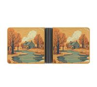 River in Front of House Wallet with Money Clip Leather Bifold Wallet Slim Credit Card Holder Gift for Men