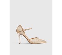 River Island Embellished Ankle Strap Stiletto Court Shoes Gold Mix
