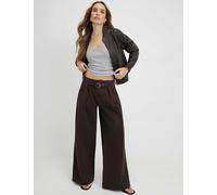 River Island High Waisted Belted Pleated Wide Leg Jeans Chocolate