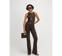 River Island High Waisted Belted Straight Leg Jeans Chocolate