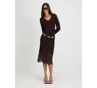 River Island Lace V-Neck Midi Jumper Dress Chocolate