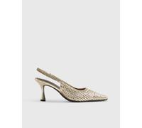 River Island Metallic Woven Stiletto Heel Slingback Shoes Gold