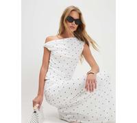 River Island Polka Dot Off The Shoulder T-Shirt White Mix
