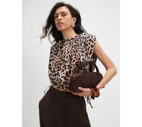 River Island Pure Cotton Animal Print Bubble Hem T-Shirt Brown Mix