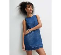 River Island Pure Cotton Button Detail Mini Shift Dress Blue Denim
