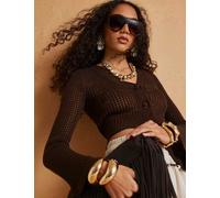 River Island Pure Cotton Knitted V-Neck Cardigan Chocolate