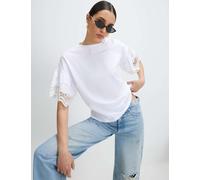River Island Pure Cotton Lace Trim Drop Shoulder T-Shirt White