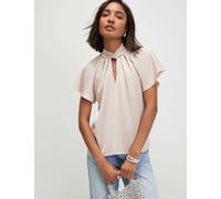 River Island Satin Angel Sleeve Twist Front Top Cream