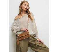 River Island Suede Studded Tassel Cross Body Bag Tan