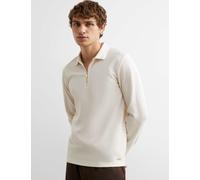 River Island Textured Zip Up Long Sleeve Polo Shirt Ecru