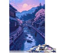 River Japan Painting Wooden Puzzles 500 Piece Jigsaw Puzzles for Adults Educational Game Challenge Toy Christmas Eve Gifts 500pcs (52x38cm)