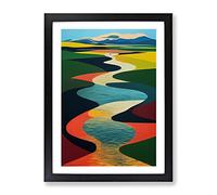 River Landscape Abstract No.2 Framed Print | A4 Black Framed Wall Art | Ready to Hang | Abstract Landscape Picture | Living Room Bedroom Lounge Office