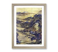 River Landscape By Dong Yuan Asian Japanese Framed Wall Art Print, Ready to Hang Picture for Living Room Bedroom Home Office Décor, Oak A3 (34 x 46 cm)
