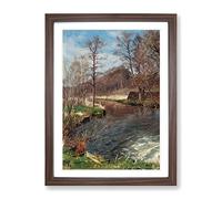 River Landscape By Peder Mork Monsted Classic Painting Framed Wall Art Print, Ready to Hang Picture for Living Room Bedroom Home Office Décor, Walnut A4 (34 x 25 cm)