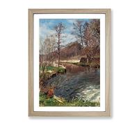 River Landscape By Peder Mork Monsted Classic Painting Framed Wall Art Print, Ready to Hang Picture for Living Room Bedroom Home Office Décor, Oak A4 (34 x 25 cm)