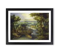 River Landscape By Pieter Bruegel The Elder Classic Painting Framed Wall Art Print, Ready to Hang Picture for Living Room Bedroom Home Office Décor, Black A2 (64 x 46 cm)