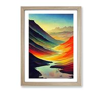 River Landscape Colourful No.2 Framed Print | A2 Oak Framed Wall Art | Ready to Hang | Modern Landscape Picture | Living Room Bedroom Lounge Office