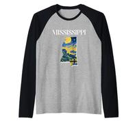 River Landscape Inside The Mississippi Map Van Gogh Art Raglan Baseball Tee