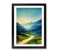 River Landscape Watercolour No.1 Framed Print | A2 Black Framed Wall Art | Ready to Hang | Modern Landscape Picture | Living Room Bedroom Lounge Office