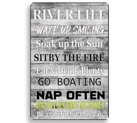 River Life Vintage Metal Sign,Wake Up Smiling Soak Up The Sun Funny Quotes Bathroom Wall Decor Retro Tin Plaque For Home Bar Pub Cafe Farm Room Plaque Posters Retro Metal Tin Sign 8X12 Inches