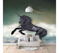 River Moon Birds Animal Black Horse 3D Wallpaper Easy Install Feature Office Living Room Sofa Bedroom TV Background Wall Decoration-150cm×105cm