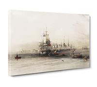 River Nile Ships In Egypt By David Roberts Canvas Print | Gallery Wrapped 30mm Frame Wall Art | 20x14 inches | Ready to Hang | Classic Landscape Picture | Living Room Bedroom Lounge Office