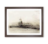 River Nile Ships In Egypt By David Roberts Classic Painting Framed Print | A3 Walnut Framed Wall Art | Ready to Hang | Classic Landscape Picture | Living Room Bedroom Lounge Office