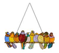 River of Goods 9.25 H Tiffany Style Stained Glass Birds on a Wire Window Panel