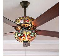 River of Goods Tiffany Style 52 Inch Width Stained Glass Halston LED Ceiling Fan, Spice