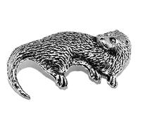 River Otter Pewter Pin Badge Brooch English Silver colour in a Burlap pouch