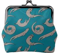 River Otters Women's Leather Coin Purse, Small Change Pouch with Kiss-Lock Clasp Closure Buckle Wallet for Girl Gift