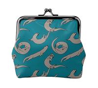 River Otters Women's Leather Coin Purse, Small Change Pouch with Kiss-Lock Clasp Closure Buckle Wallet for Girl Gift