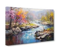 River Palette Knife Canvas Print | Gallery Wrapped 30mm Frame Wall Art | 30x20 inches | Ready to Hang | Modern Landscape Picture | Living Room Bedroom Lounge Office