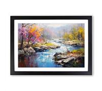 River Palette Knife Framed Print | A2 Black Framed Wall Art | Ready to Hang | Modern Landscape Picture | Living Room Bedroom Lounge Office