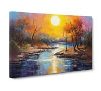 River Palette Knife No.2 Canvas Print | Gallery Wrapped 30mm Frame Wall Art | 30x20 inches | Ready to Hang | Modern Landscape Picture | Living Room Bedroom Lounge Office