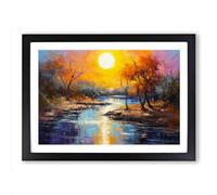 River Palette Knife No.2 Framed Print | A2 Black Framed Wall Art | Ready to Hang | Modern Landscape Picture | Living Room Bedroom Lounge Office