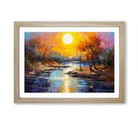 River Palette Knife No.2 Framed Print | A2 Oak Framed Wall Art | Ready to Hang | Modern Landscape Picture | Living Room Bedroom Lounge Office