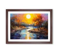 River Palette Knife No.2 Framed Print | A2 Walnut Framed Wall Art | Ready to Hang | Modern Landscape Picture | Living Room Bedroom Lounge Office