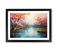 River Palette Knife No.3 Framed Print | A2 Black Framed Wall Art | Ready to Hang | Modern Landscape Picture | Living Room Bedroom Lounge Office