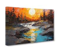 River Palette Knife No.4 Canvas Print | Gallery Wrapped 30mm Frame Wall Art | 30x20 inches | Ready to Hang | Modern Landscape Picture | Living Room Bedroom Lounge Office