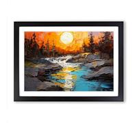River Palette Knife No.4 Framed Print | A2 Black Framed Wall Art | Ready to Hang | Modern Landscape Picture | Living Room Bedroom Lounge Office