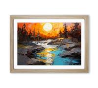 River Palette Knife No.4 Framed Print | A2 Oak Framed Wall Art | Ready to Hang | Modern Landscape Picture | Living Room Bedroom Lounge Office