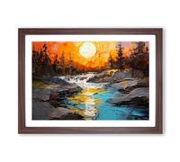 River Palette Knife No.4 Framed Print | A2 Walnut Framed Wall Art | Ready to Hang | Modern Landscape Picture | Living Room Bedroom Lounge Office