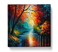 River Palette Knife Painting Canvas Print | Gallery Wrapped 30mm Frame Wall Art | 20x20 inches | Ready to Hang | Modern Landscape Picture | Living Room Bedroom Lounge Office