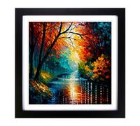 River Palette Knife Painting Framed Print | 18x18 Inch Black Framed Wall Art | Ready to Hang | Modern Landscape Picture | Living Room Bedroom Lounge Office
